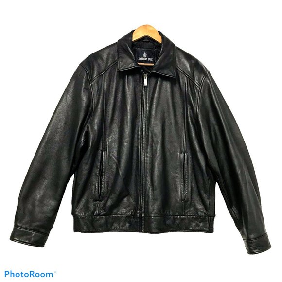 London Fog Other - LONDON FOG Black Leather Bomber Jacket Black Quilted Lining Mens XL
